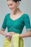 Buy_Samyukta Singhania_Green Silk Sequins, Zari Asymmetric Thread Embroidered Saree Blouse _Online_at_Aza_Fashions