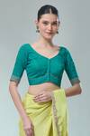 Shop_Samyukta Singhania_Green Silk Sequins, Zari Asymmetric Thread Embroidered Saree Blouse _Online_at_Aza_Fashions