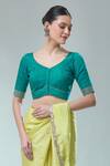 Buy_Samyukta Singhania_Green Silk Sequins, Zari Asymmetric Thread Embroidered Saree Blouse _at_Aza_Fashions
