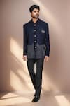 Buy Arihant Rai Sinha Blue Jacquard, Terrycloth Embroidery Geometric Prince Coat Set at Aza Fashions Buy_Arihant Rai Sinha_Blue Jacquard, Terrycloth Embroidery Geometric Prince Coat Set _at_Aza_Fashions