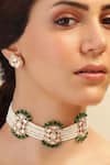Shop Joules By Radhika Green Pearls, Beads, Stones Gold Finish Bloom Petal Necklace Set at Aza Fashions Shop_Joules By Radhika_Green Pearls, Beads, Stones Gold Finish Bloom Petal Necklace Set _at_Aza_Fashions