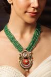 Shop_Joules by Radhika_Green Gold Finish Verdant Vine Long Necklace_at_Aza_Fashions