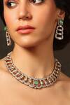 Shop Joules By Radhika Green Stones, Crystals Gold Finish Geometric Necklace Set at Aza Fashions Shop_Joules By Radhika_Green Stones, Crystals Gold Finish Geometric Necklace Set_at_Aza_Fashions
