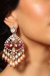 Shop_Joules By Radhika_Red Stones, Beads Solar Finesse Peacock Carved Earrings_at_Aza_Fashions