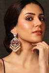 Buy_Joules By Radhika_Red Stones, Beads Solar Finesse Peacock Carved Earrings_at_Aza_Fashions