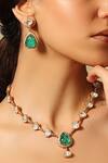 Shop_Joules by Radhika_Emerald Green Stones Pendant Necklace Set_at_Aza_Fashions