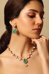 Buy_Joules by Radhika_Emerald Green Stones Pendant Necklace Set_at_Aza_Fashions