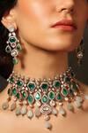 Shop Joules By Radhika Green Stones Twilight Bloom Embellished Choker Set at Aza Fashions Shop_Joules By Radhika_Green Stones Twilight Bloom Embellished Choker Set_at_Aza_Fashions