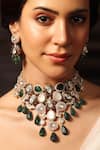 Shop_Joules By Radhika_Green Stones Embellished Necklace Set_at_Aza_Fashions