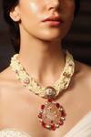 Shop_Joules By Radhika_Pink Floral Carved Pendant Necklace _at_Aza_Fashions