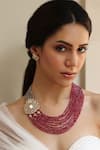 Buy_Joules By Radhika_Pink Stones, Beads Gold Finish Embellished Necklace Set _at_Aza_Fashions