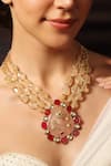 Shop_Joules By Radhika_Pink Rosy Cascade Tear Drop Pendant Necklace _at_Aza_Fashions