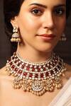 Shop_Joules by Radhika_Red Stones, Pearls Embellished Choker Necklace Set_at_Aza_Fashions