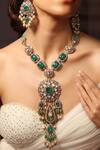 Shop_Joules By Radhika_Green Stones, Pearls And Bead Embellished Necklace Set_at_Aza_Fashions