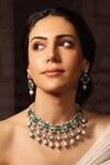 Buy_Joules By Radhika_Green Stones, Pearls And Drop Choker Necklace Set_at_Aza_Fashions