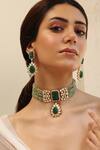 Buy_Joules By Radhika_Green Beads, Stones Beaded Embellished Necklace Set_at_Aza_Fashions