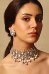 Buy_Joules By Radhika_Gray Beads, Stones And Pearl Embellished Necklace Set _at_Aza_Fashions