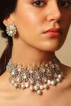 Shop_Joules By Radhika_Gray Beads, Stones And Pearl Embellished Necklace Set _at_Aza_Fashions