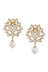 Shop_Ajooni Jewels_Gold Plated Pearls Kundan Drop Earrings _at_Aza_Fashions