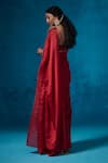 Shop_Dressfolk_Red Handloom Cotton Beads Edge Pre-draped Saree With Running Blouse _at_Aza_Fashions