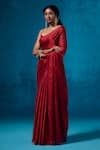 Buy_Dressfolk_Red Handloom Cotton Beads Edge Pre-draped Saree With Running Blouse _Online
