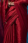 Shop_Dressfolk_Red Handloom Cotton Beads Edge Pre-draped Saree With Running Blouse _Online