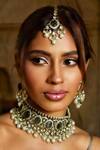 Shop_Amaara Jewels_Gold Plated Pearls, Stones, Zari Bloom Choker Necklace Set _Online_at_Aza_Fashions