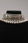 Shop_Amaara Jewels_Gold Plated Pearls, Stones, Zari Bloom Choker Necklace Set _at_Aza_Fashions