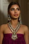 Buy_Amaara Jewels_Red Pearls, Stones, Beads Crest Bloom Necklace Set _at_Aza_Fashions