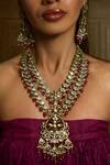 Buy_Amaara Jewels_Red Pearls, Stones, Beads Crest Bloom Necklace Set _Online_at_Aza_Fashions