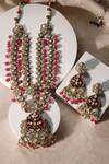 Shop_Amaara Jewels_Red Pearls, Stones, Beads Crest Bloom Necklace Set _at_Aza_Fashions