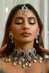 Shop_Amaara Jewels_Black Pearls, Stones Blossom Choker Set _at_Aza_Fashions