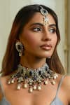 Buy_Amaara Jewels_Black Pearls, Stones Blossom Choker Set _at_Aza_Fashions