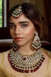 Buy_Amaara Jewels_Red Pearls Antique Gold Blossom Vine Necklace Set _at_Aza_Fashions