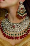 Shop_Amaara Jewels_Red Pearls Antique Gold Blossom Vine Necklace Set 