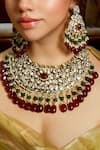 Shop_Amaara Jewels_Red Pearls Antique Gold Blossom Vine Necklace Set _at_Aza_Fashions