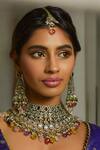 Buy_Amaara Jewels_Multi Color Pearls, Stones Antique Gold Navratna Polki Necklace Set _at_Aza_Fashions