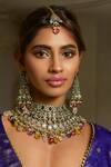 Buy_Amaara Jewels_Multi Color Pearls, Stones Antique Gold Navratna Polki Necklace Set _Online_at_Aza_Fashions