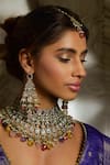 Shop_Amaara Jewels_Multi Color Pearls, Stones Antique Gold Navratna Polki Necklace Set _Online_at_Aza_Fashions
