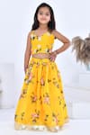 Buy_Bannhi By Priyanka Rathore_Yellow Organza, Chanderi Gota Patti, Embroidery Floral Printed Lehenga Set _Online_at_Aza_Fashions