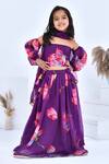Buy_Bannhi By Priyanka Rathore_Purple Chiffon Gota Patti, Tassels Blossom Print Lehenga Set _at_Aza_Fashions
