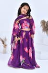 Shop_Bannhi By Priyanka Rathore_Purple Chiffon Gota Patti, Tassels Blossom Print Lehenga Set _Online_at_Aza_Fashions