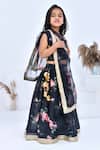 Bannhi by Priyanka Rathore_Black Chanderi Printed Bloom Lehenga Set _Online_at_Aza_Fashions