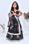 Shop_Bannhi by Priyanka Rathore_Black Chanderi Printed Bloom Lehenga Set _Online_at_Aza_Fashions