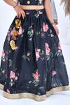 Bannhi by Priyanka Rathore_Black Chanderi Printed Bloom Lehenga Set _at_Aza_Fashions