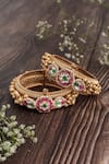 Buy_Vivinia By Vidhi Mehra_Gold Plated Stones Bloom Vine Embellished Bangles Set _at_Aza_Fashions