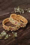 Buy_Vivinia By Vidhi Mehra_Gold Plated Stones Carved Temple Bangles Set _at_Aza_Fashions