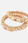 Vivinia By Vidhi Mehra_Gold Plated Stones Floral Carved Temple Bangles Set _Online_at_Aza_Fashions