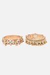 Vivinia By Vidhi Mehra_Gold Plated Stones Blossom Motif Bangle Set _Online_at_Aza_Fashions