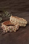 Buy_Vivinia By Vidhi Mehra_Gold Plated Stones Blossom Motif Bangle Set _at_Aza_Fashions